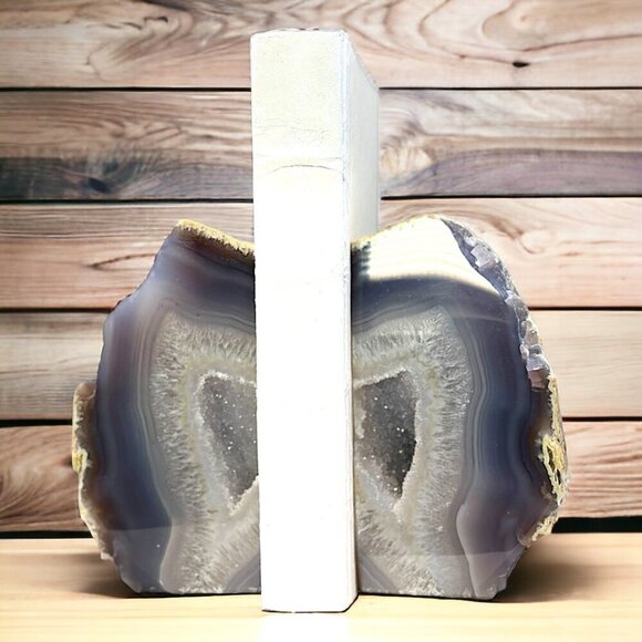 Geode Center, Unique Bookends, Crystal Druzy, Authentic Agate, Bookshelf Decor, - Picture 1 of 13